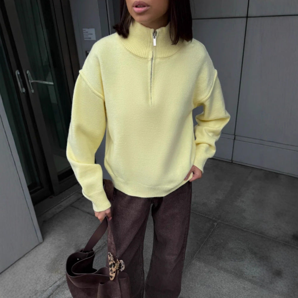 Damen Bequemer Halbreißverschluss Pullover Shop Nory