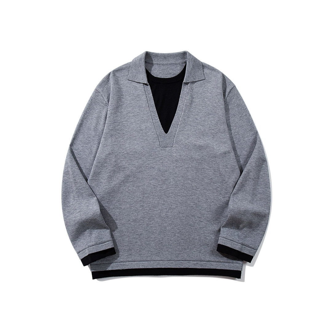 Unisex Lässiger Oversize Strickpullover mit tiefem V Einsatz und Hemd‑Layer Optik Shop Nory