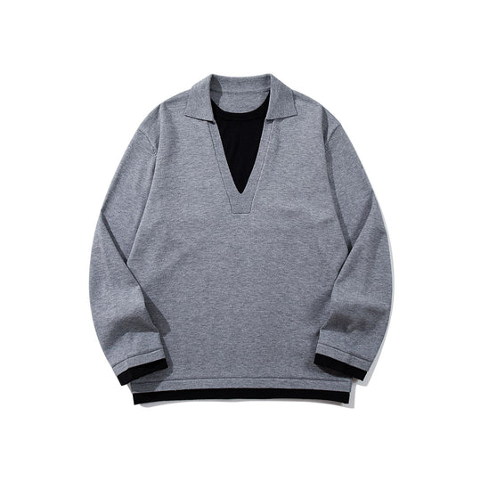 Unisex Lässiger Oversize Strickpullover mit tiefem V Einsatz und Hemd‑Layer Optik Shop Nory