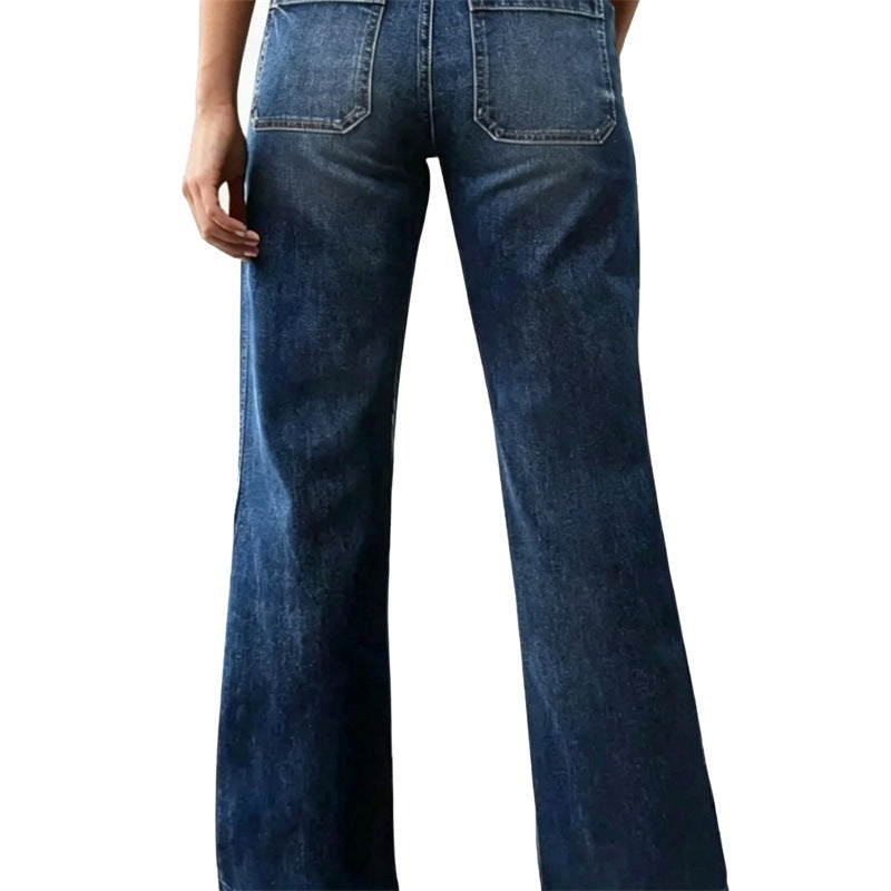 Damen Hochtaillierte Denim-Jeans mit weitem Schlagbein und aufgesetzten Vordertaschen Shop Nory
