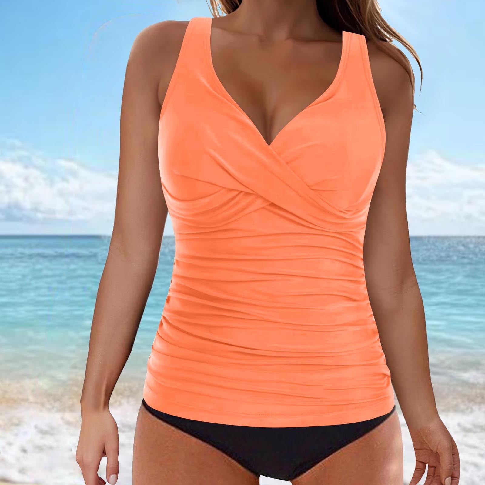 Damen elegantes Wickel-Badeoberteil mit Rüschen