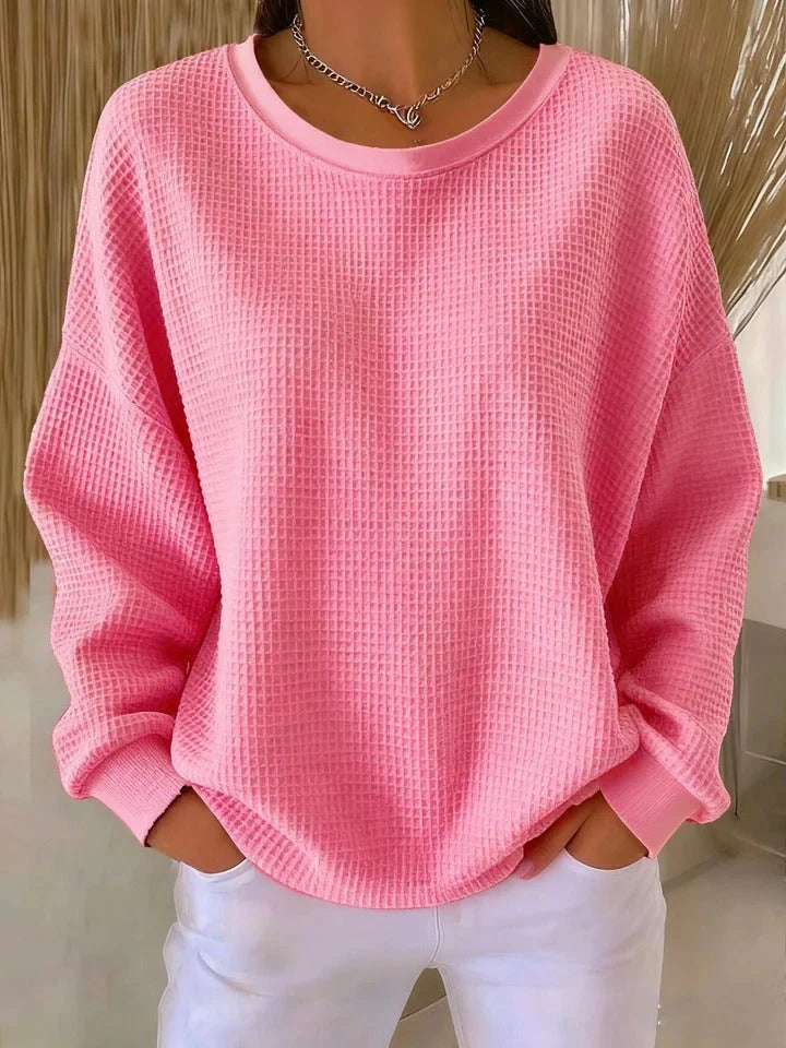 Damen Oversize Waffelstrick-Sweatshirt mit Rundhalsausschnitt Shop Nory