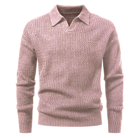 Herren Polokragen-Feinstrickpullover mit strukturierter Wellenoptik und geripptem Saum Shop Nory