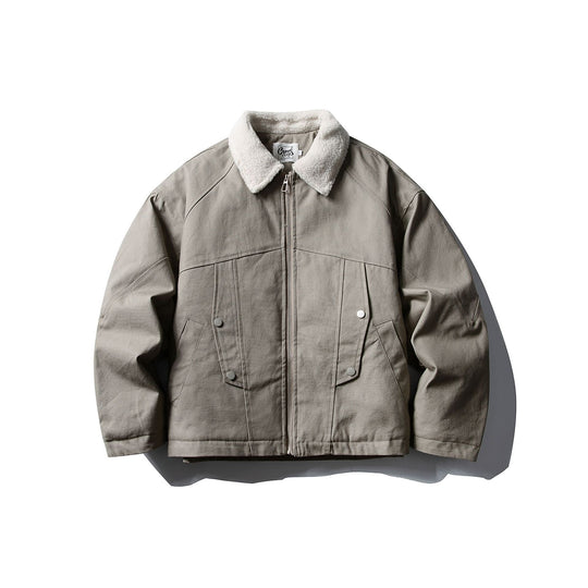 Unisex Kurzer Canvas-Fieldblouson mit Teddykragen und Zwei-Wege-Reißverschluss Shop Nory