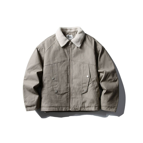 Unisex Kurzer Canvas-Fieldblouson mit Teddykragen und Zwei-Wege-Reißverschluss Shop Nory
