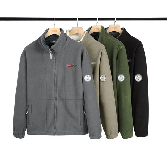 Herren Warme Fleecejacke mit Teddykragen, durchgehendem Reißverschluss und Utility-Taschen Shop Nory