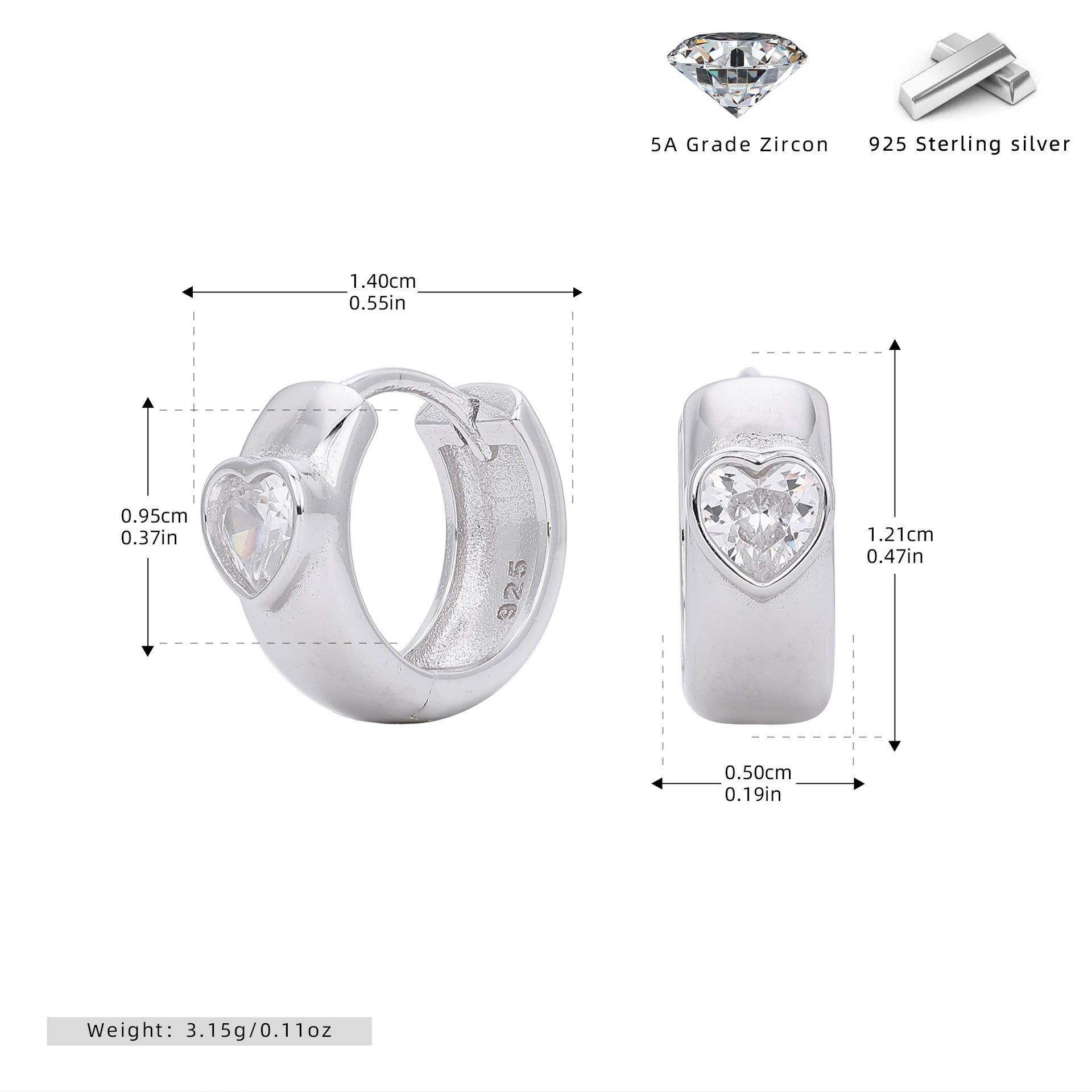 Damen Creolen mit herzförmigem Zirkonbesatz aus 925 Sterling Silber Shop Nory