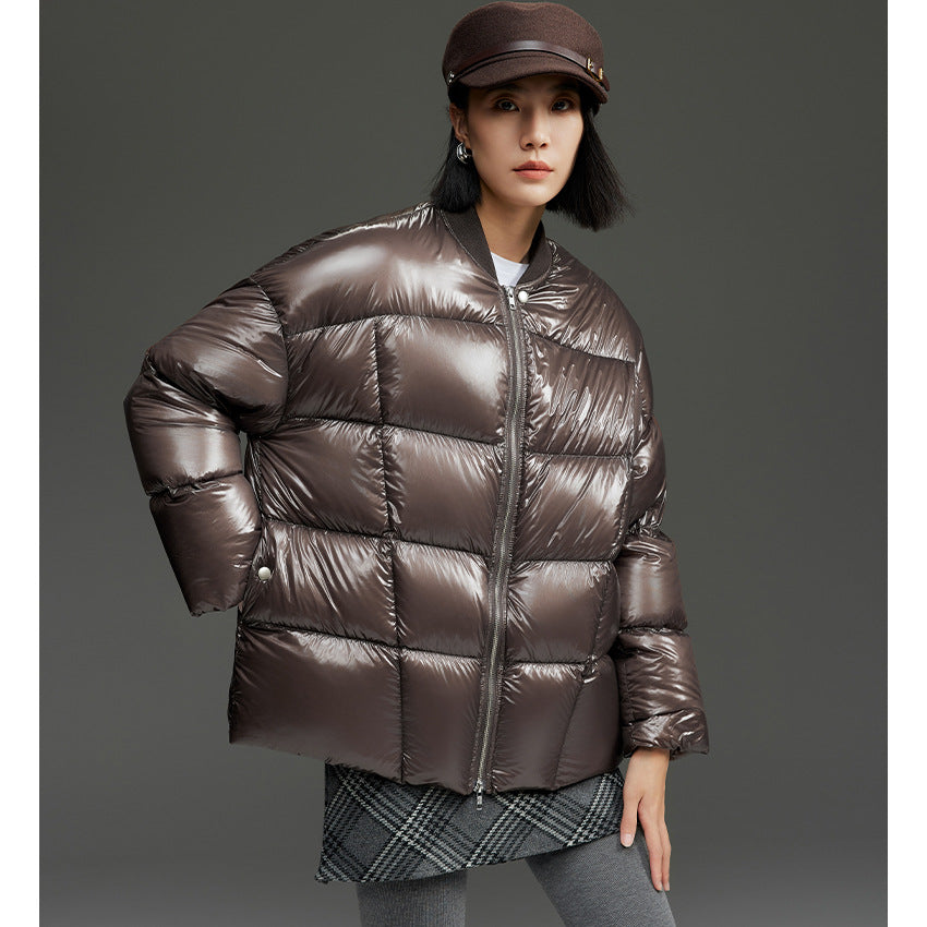 Damen Kurze gestepptte Daunenjacke mit glänzender Shell und Boxy-Silhouette Shop Nory