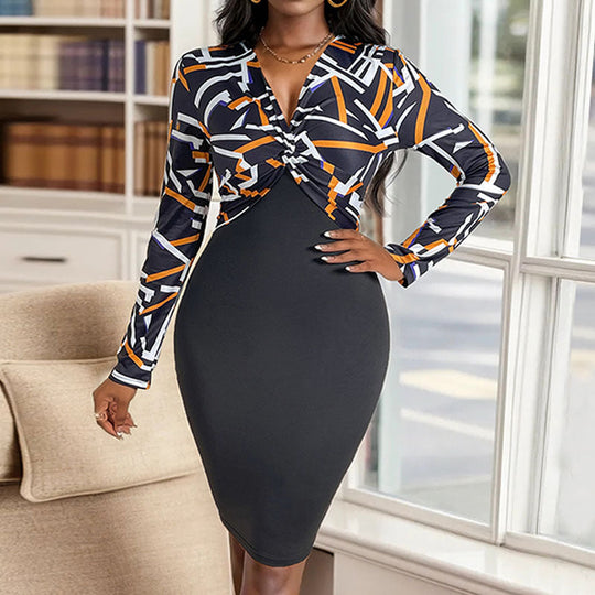 Damen Figurbetontes Wickelkleid mit grafischem Print-Oberteil und Bleistiftrock Shop Nory