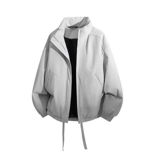 Herren Übergroße Windbreaker-Bomberjacke mit Kordelzug und Stehkragen Shop Nory
