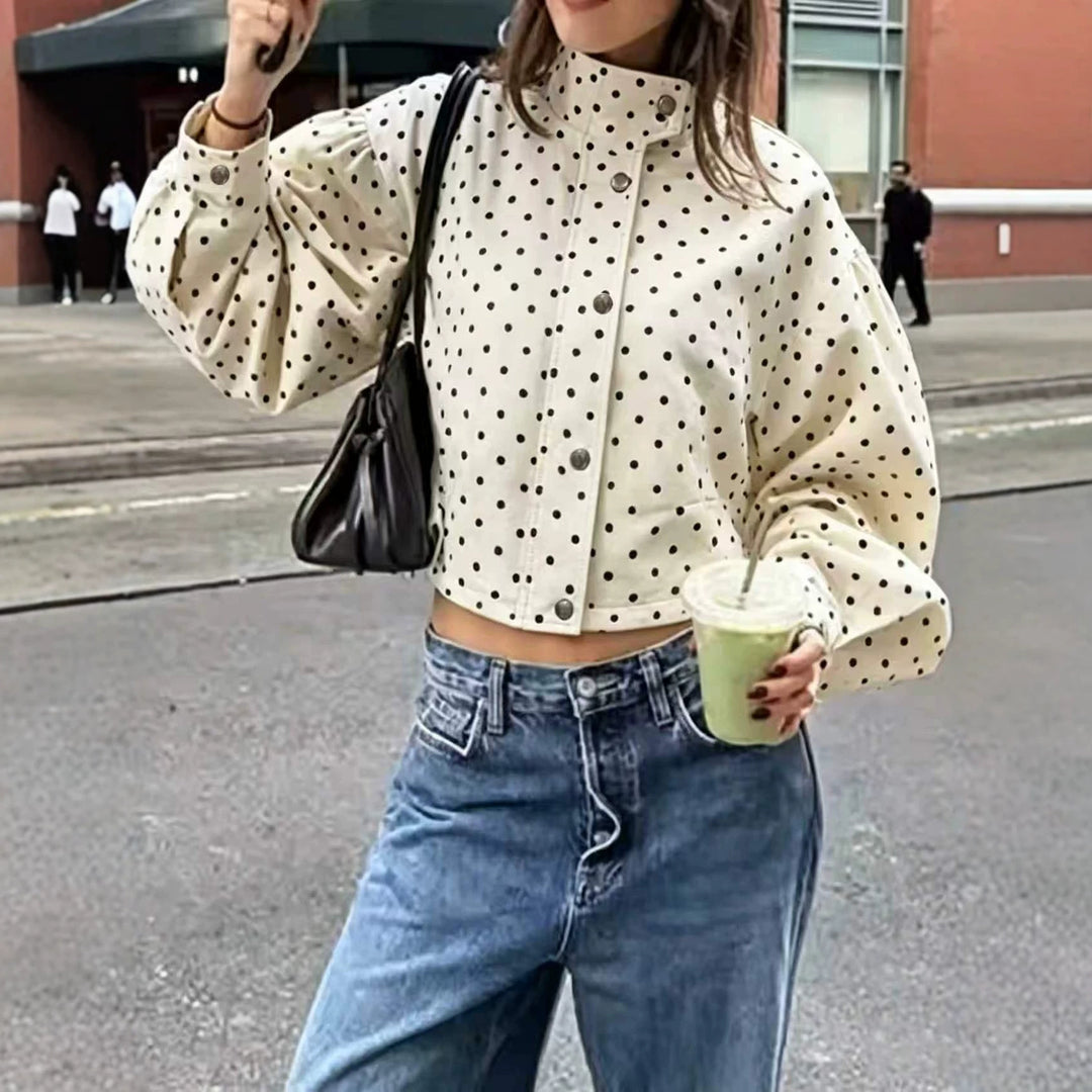 Damen Kurzjacke mit Stehkragen und Voluminösen Ballonärmeln Shop Nory