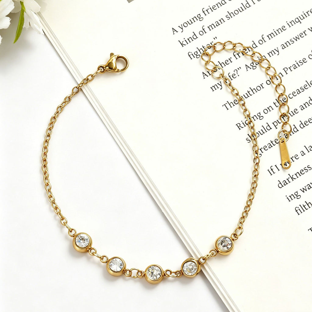 Damen Elegante Goldkette mit lila Kristallen Shop Nory