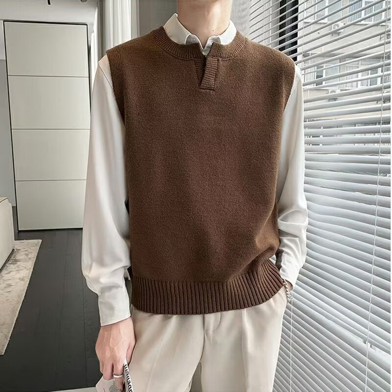 Herren Moderner Grobstrickpullover ohne Ärmel Shop Nory