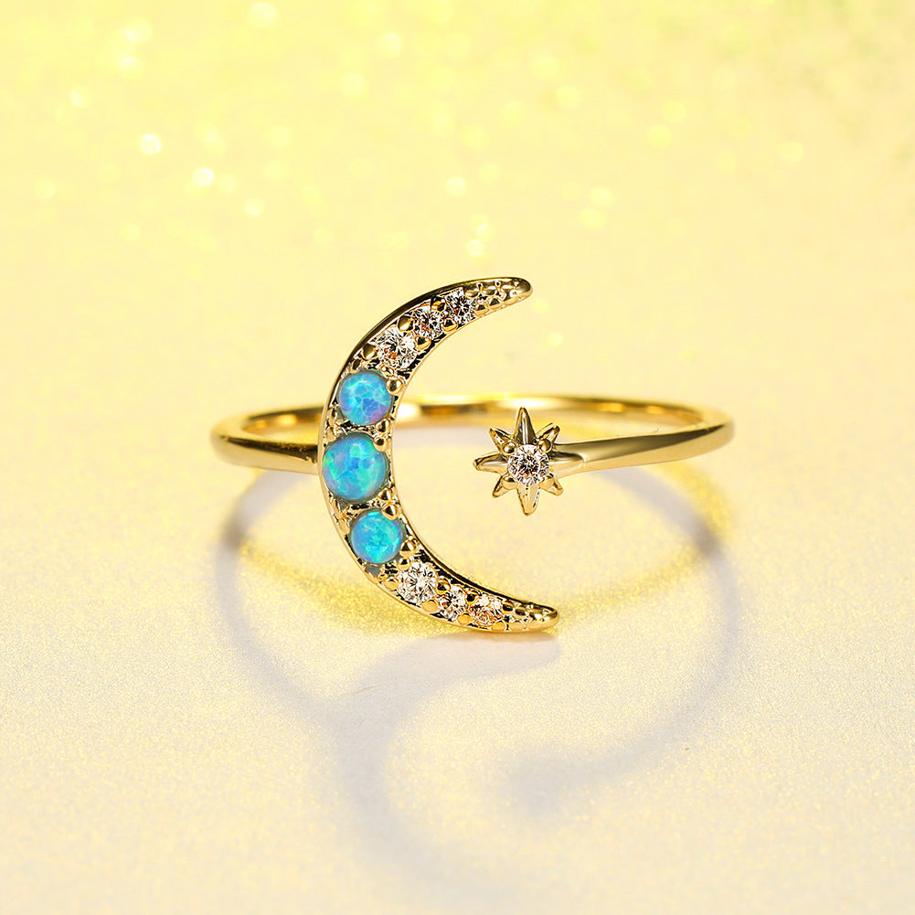 Damen Ring mit kunstvollem Mondmotiv und schillernden Opalen Shop Nory