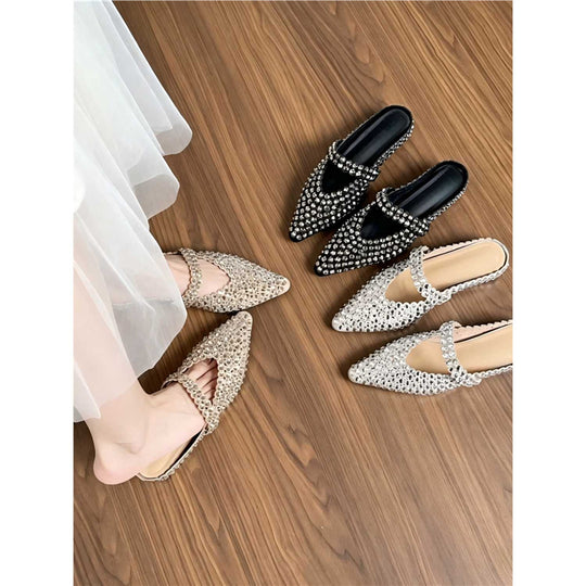 Damen spitz zulaufende Mule mit funkelnden Kristallapplikationen und Riemchen Shop Nory