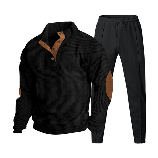 Herren Strukturiertes Henley-Loungewear-Set mit Ellenbogen-Patches & tapered Jogginghose Shop Nory