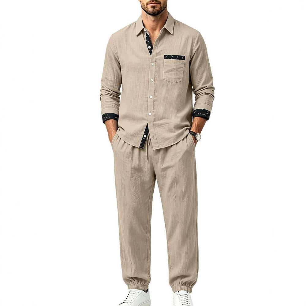 Herren Leichter Baumwoll-Loungewear-Zweiteiler mit Hemd und Kordel-Jogger Shop Nory