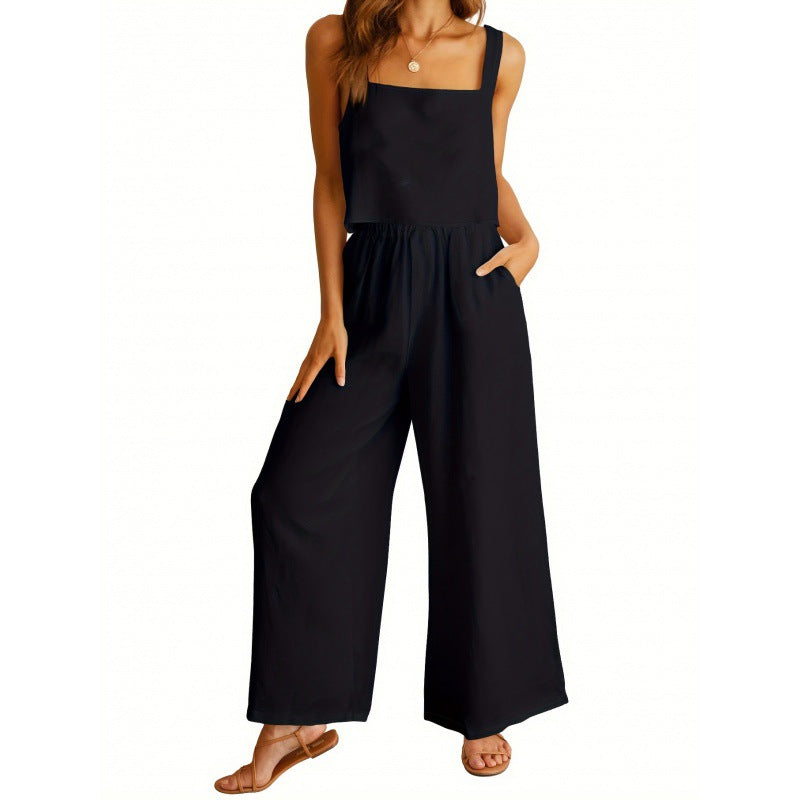 Damen lässiger Jumpsuit mit weitem Bein und praktischen Taschen Shopnory