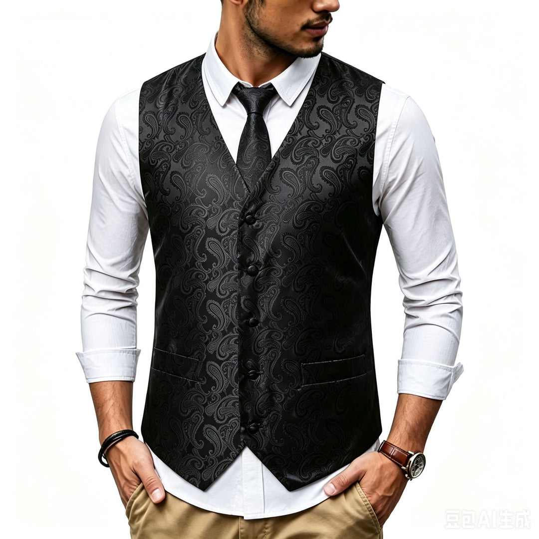 Herren Satin-Jacquard-Weste mit Paisley-Muster und passender Krawatte Shop Nory