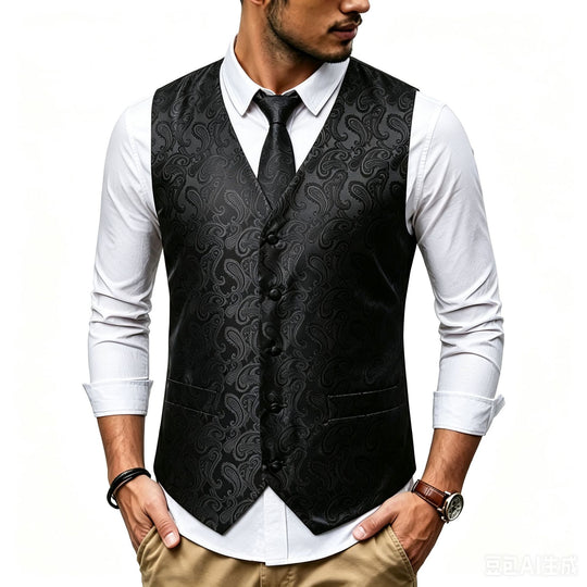 Herren Satin-Jacquard-Weste mit Paisley-Muster und passender Krawatte Shop Nory