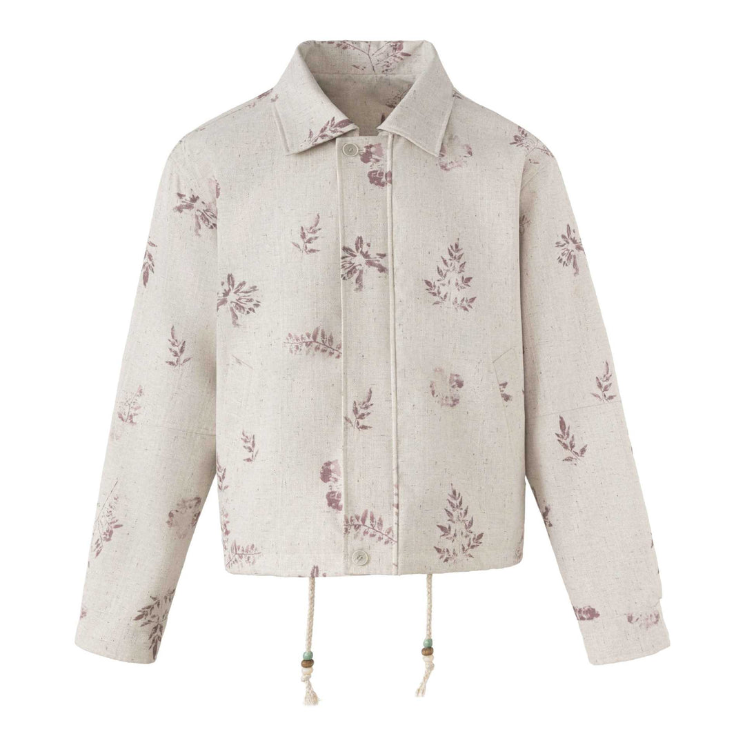 Damen Kurzer floraler Leinenblouson mit Kordelzug, verdeckter Knopfleiste und Hemdkragen Shop Nory