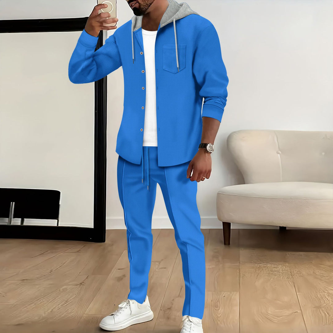Herren nan strukturiertes Overshirt mit Kapuze und abgestimmter Relaxhose Shop Nory