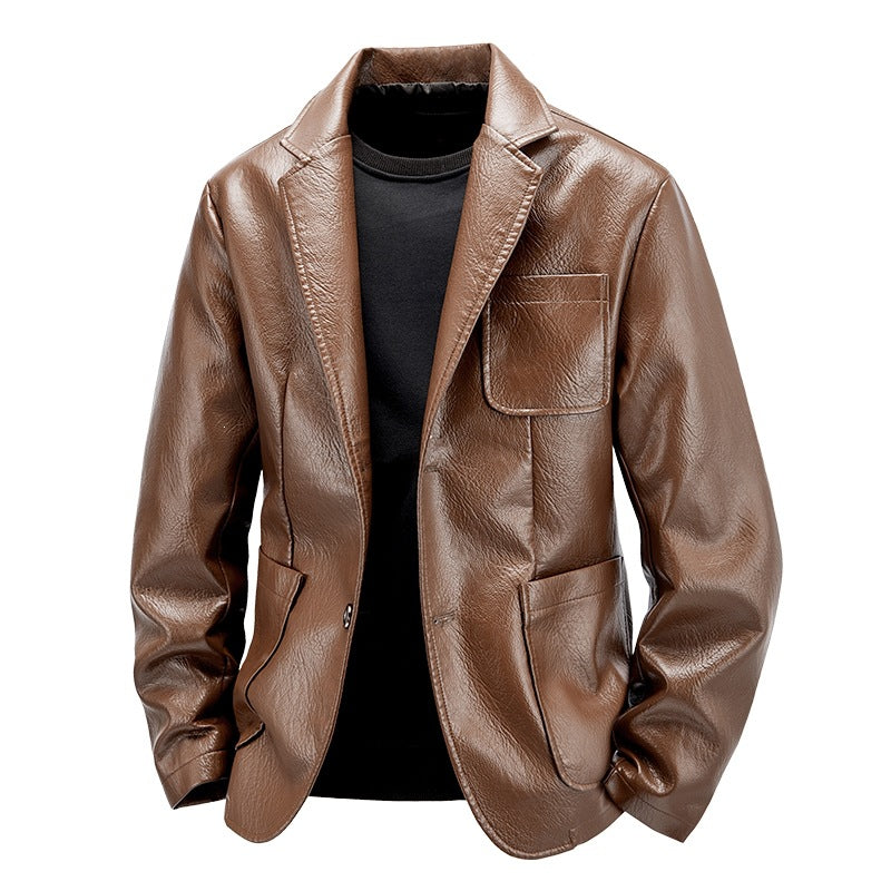 Herren Elegante Kunstlederjacke im modernen Blazer-Stil Shop Nory