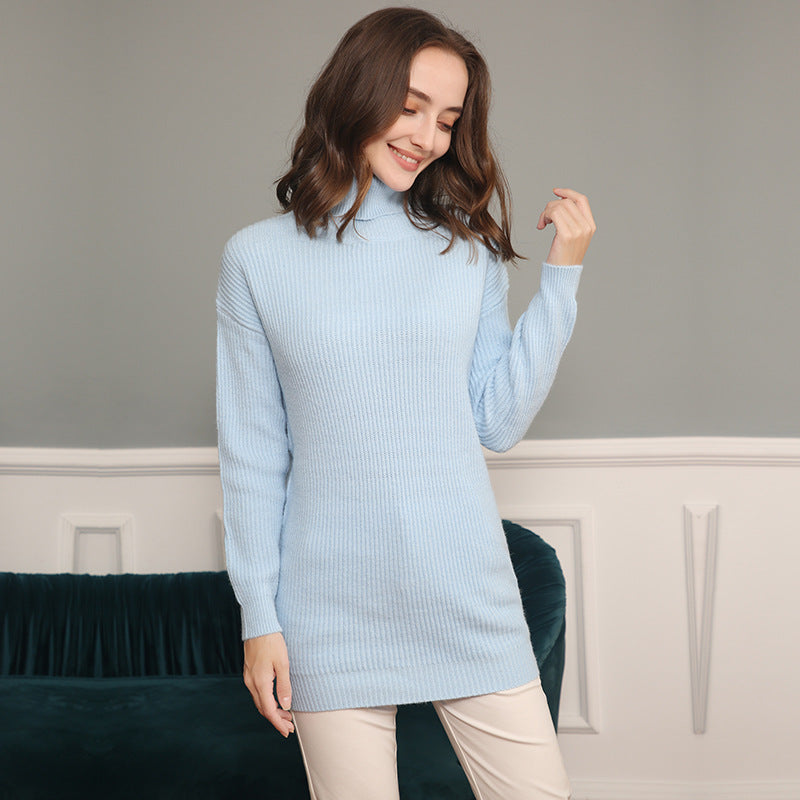 Damen Langer Rippstrick-Rollkragenpullover im Oversize-Schnitt Shop Nory