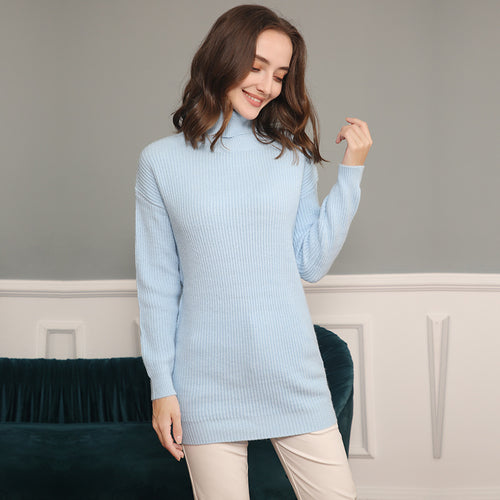 Damen Langer Rippstrick-Rollkragenpullover im Oversize-Schnitt Shop Nory