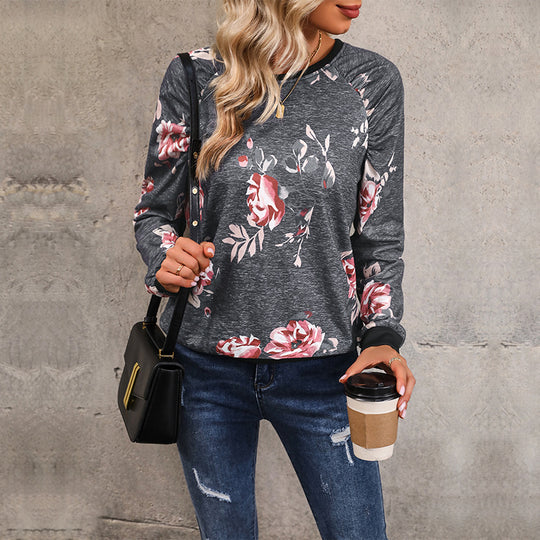 Damen Lässiges Raglan-Sweatshirt mit floralem Print und Rippbündchen Shop Nory