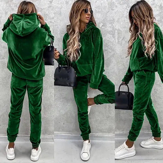 Damen luxuriöses Mikrofaser-Sportanzug mit Kapuze und Taschen