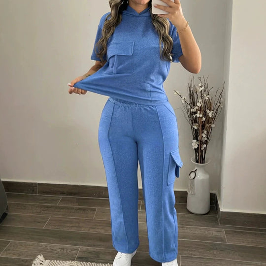 Damen Loungewear-Set mit Kapuzenoberteil und Cargo-Palazzohose Shop Nory