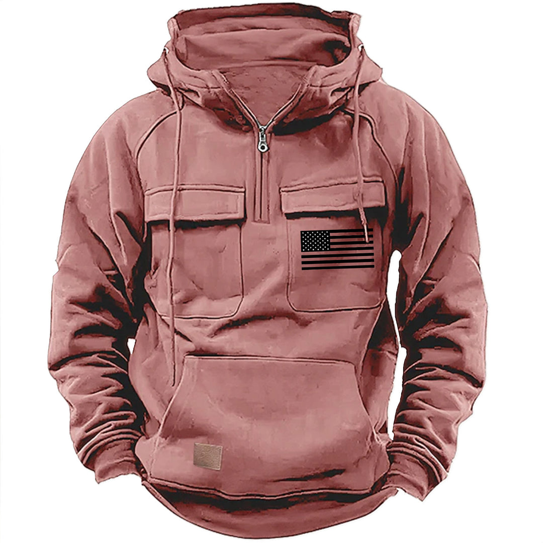 Herren nan urbaner Kapuzenpullover mit taktischen Brusttaschen und halbem Reißverschluss Shop Nory
