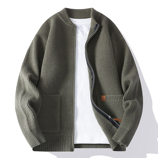 Herren Strukturierte Strickbomberjacke mit durchgehendem Reißverschluss und aufgesetzten Taschen Shop Nory