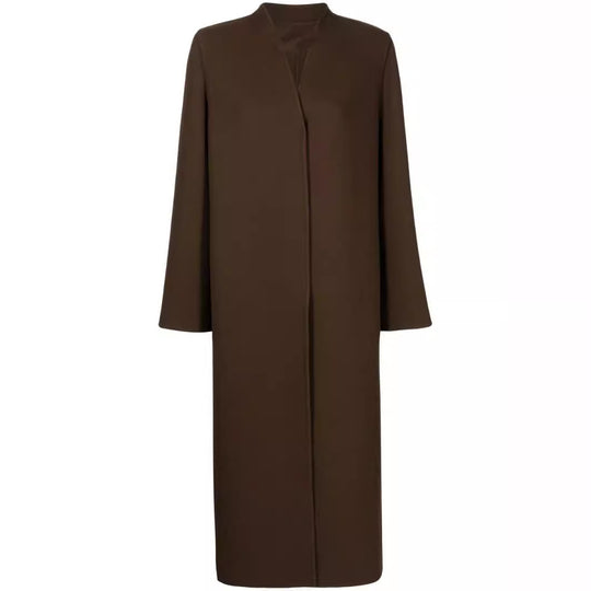 Damen Maxilanger minimalistischer Mantel mit verdeckter Front und kastiger Schulter Shop Nory