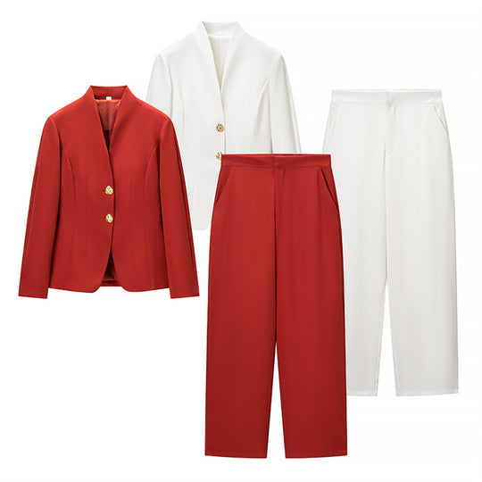 Damen Mix-&-Match Blazer- und Palazzo-Hosen-Set mit tailliertem Ein-Knopf-Blazer und hoher Taille Shop Nory