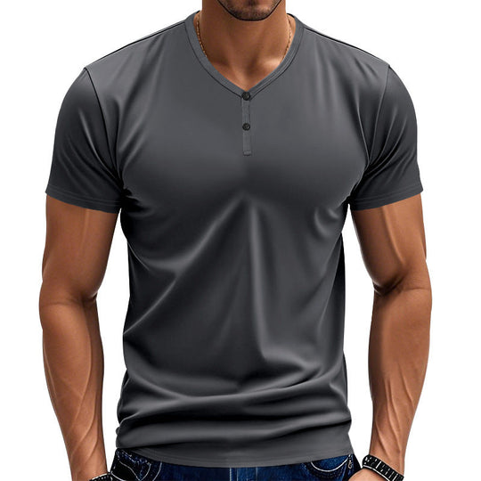Herren Kurzarm Henley-T-Shirt mit strukturiertem V-Ausschnitt
