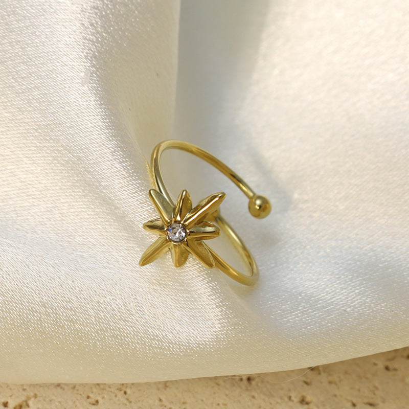 Damen Offener Ring mit floralem Design und funkelndem Stein Shop Nory