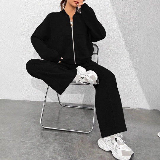 Damen Loungewear-Set mit kurzem Reißverschluss-Bomber und weiter High-Waist Jogginghose Shop Nory