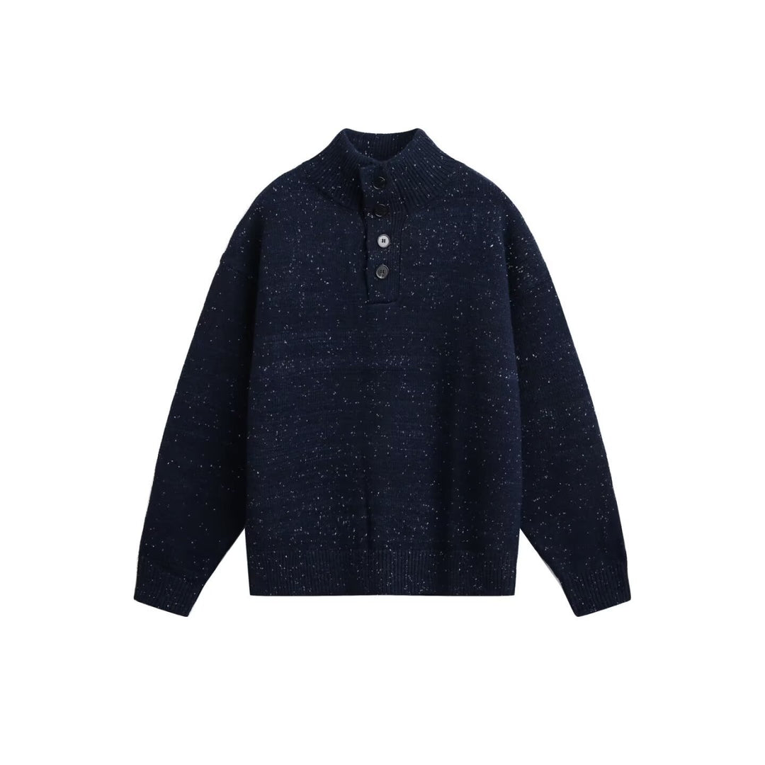 Herren Grobstrick Pullover mit Stehkragen und Knopfdetail Shop Nory