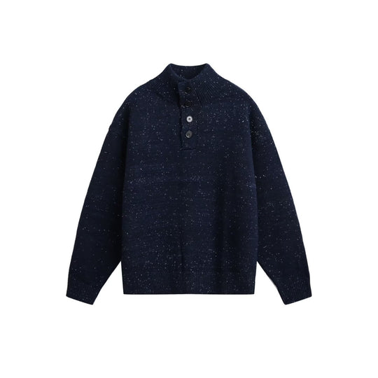 Herren Grobstrick Pullover mit Stehkragen und Knopfdetail Shop Nory