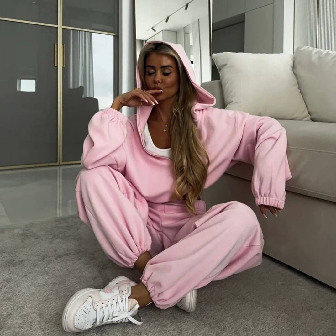 Damen Loose-Fit Freizeit-Set mit Zip-Kapuze und weitem Palazzo-Jogger Shop Nory