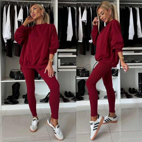 Damen zweiteiliges Lounge-Set mit oversized Sweatshirt und enganliegender Rippleggings Shop Nory