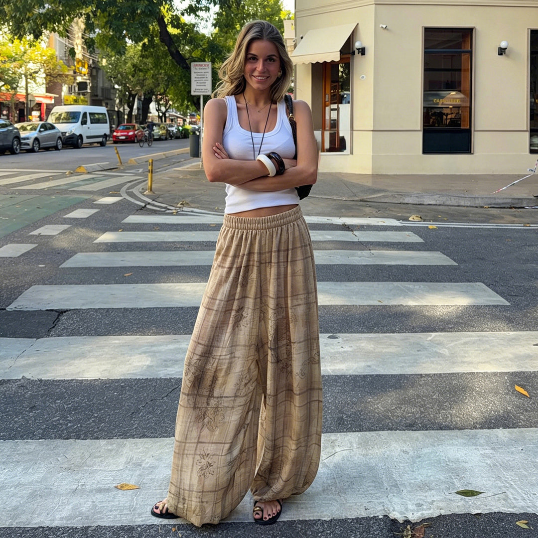 Damen nan weit geschnittene Palazzo-Hose mit elastischem Bund und gerafften Beinabschlüssen Shop Nory