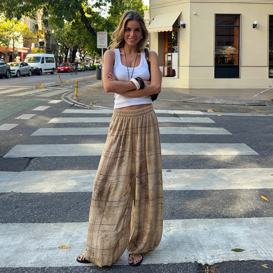Damen nan weit geschnittene Palazzo-Hose mit elastischem Bund und gerafften Beinabschlüssen Shop Nory