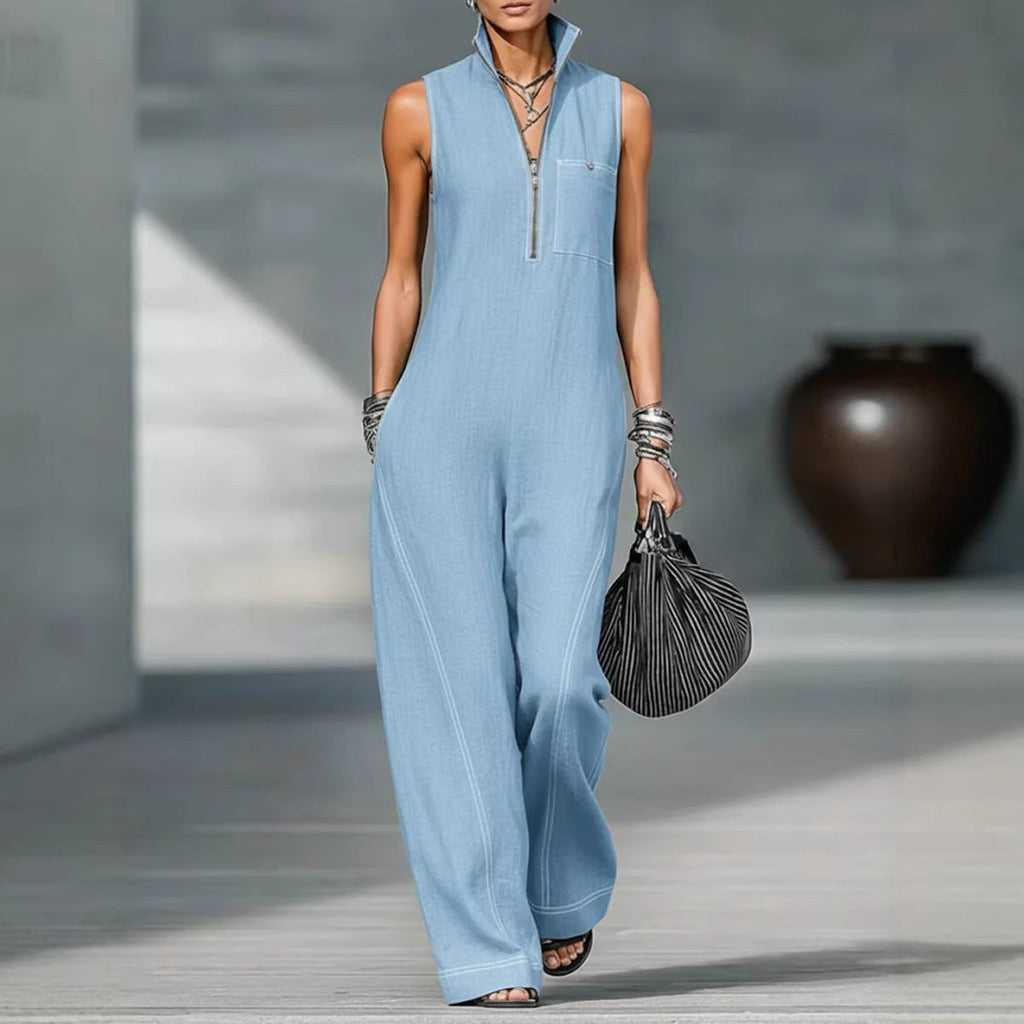 Damen Utility-Jumpsuit mit hochgeschlossenem Kragen und tiefem Reißverschluss Shopnory