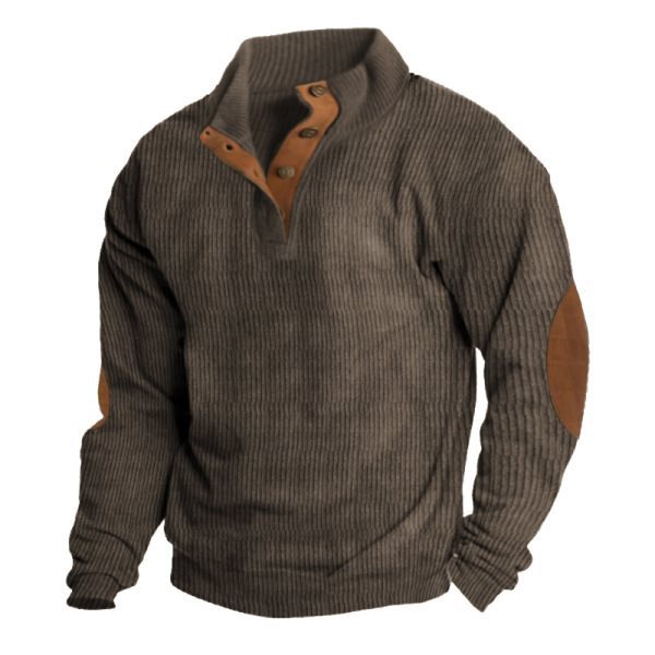 Herren Strukturierter Pullover mit Henley-Knopfleiste, Ellbogen-Patches und zweifarbigem Block Shop Nory