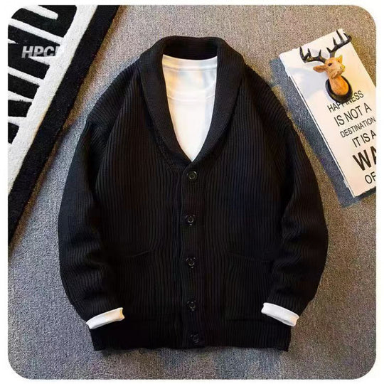 Herren Schalkragen-Cardigan aus grobem Rippstrick mit Taschen & Knopfleiste Shop Nory