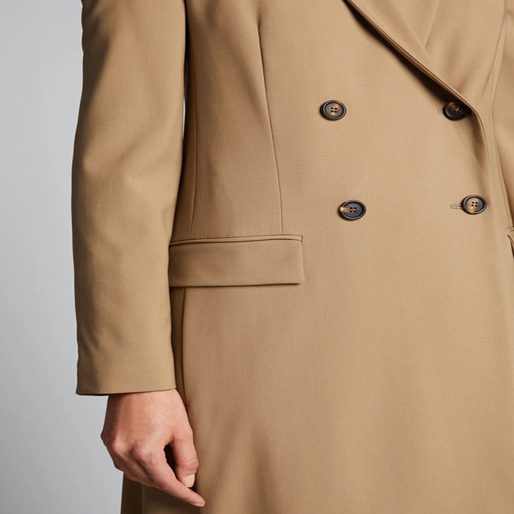Damen Maxilanger Einreihiger Longcoat im minimalistischen Trenchstil mit weichem Fall Shop Nory