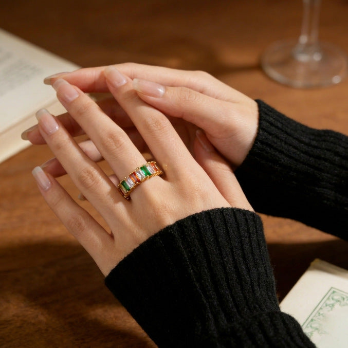 Damen modischer Ring mit buntem Steinbesatz Shop Nory